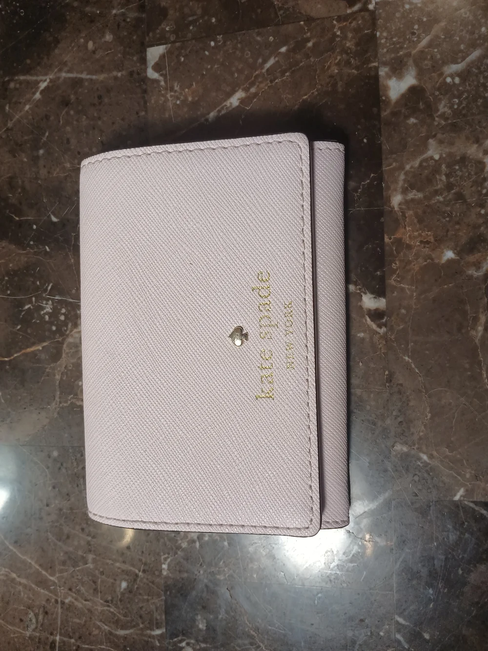 kate spade light pink Saffiano card & key holder with gold logo